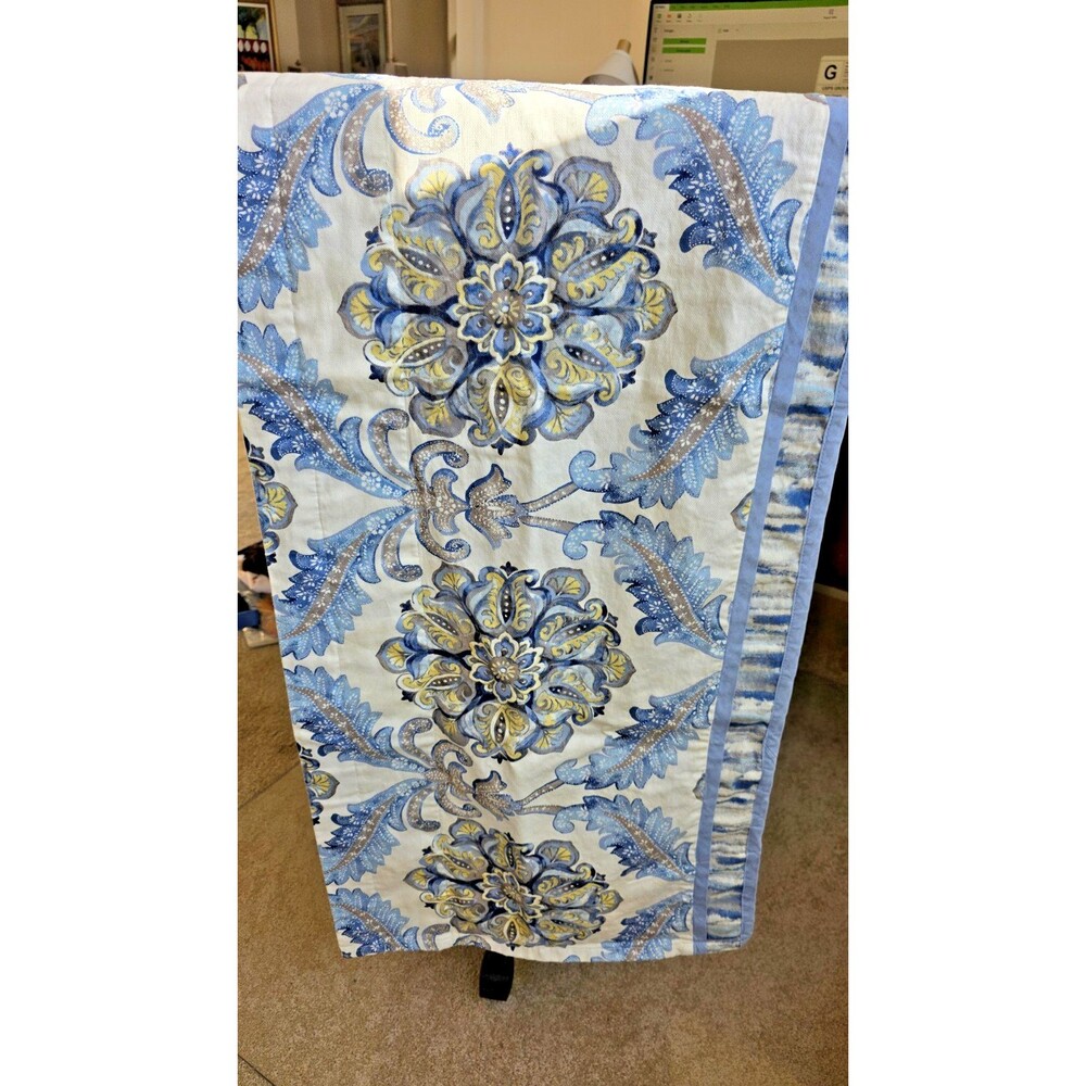 Waverly Floral Lined Wide Pocket Valance Blue & Gold Layered 18x52in